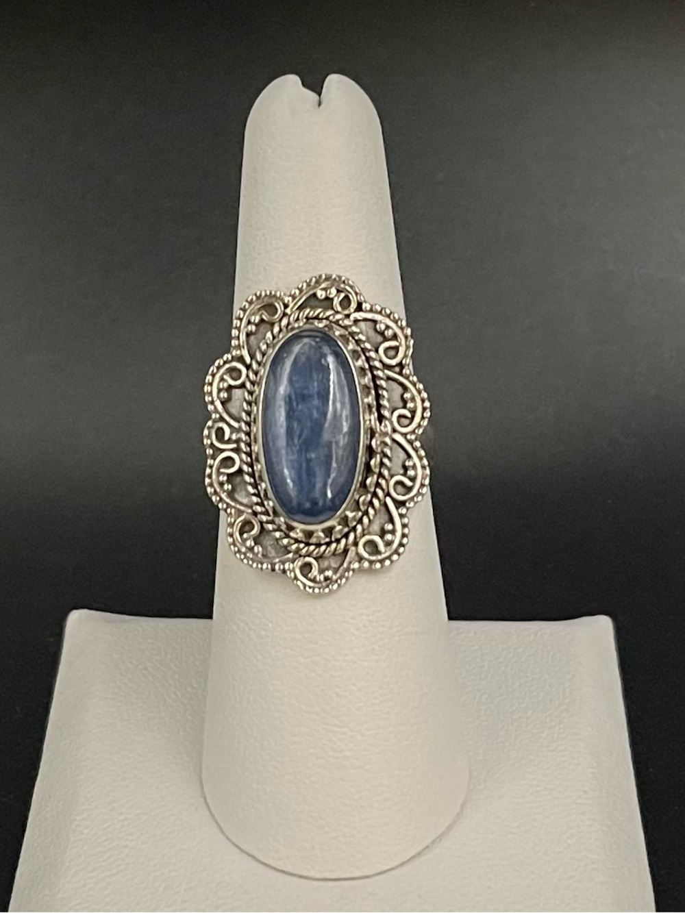 NWT Vtg SS Narural Blue Kyanite statement filigree ring size 7 - Picture 7 of 8